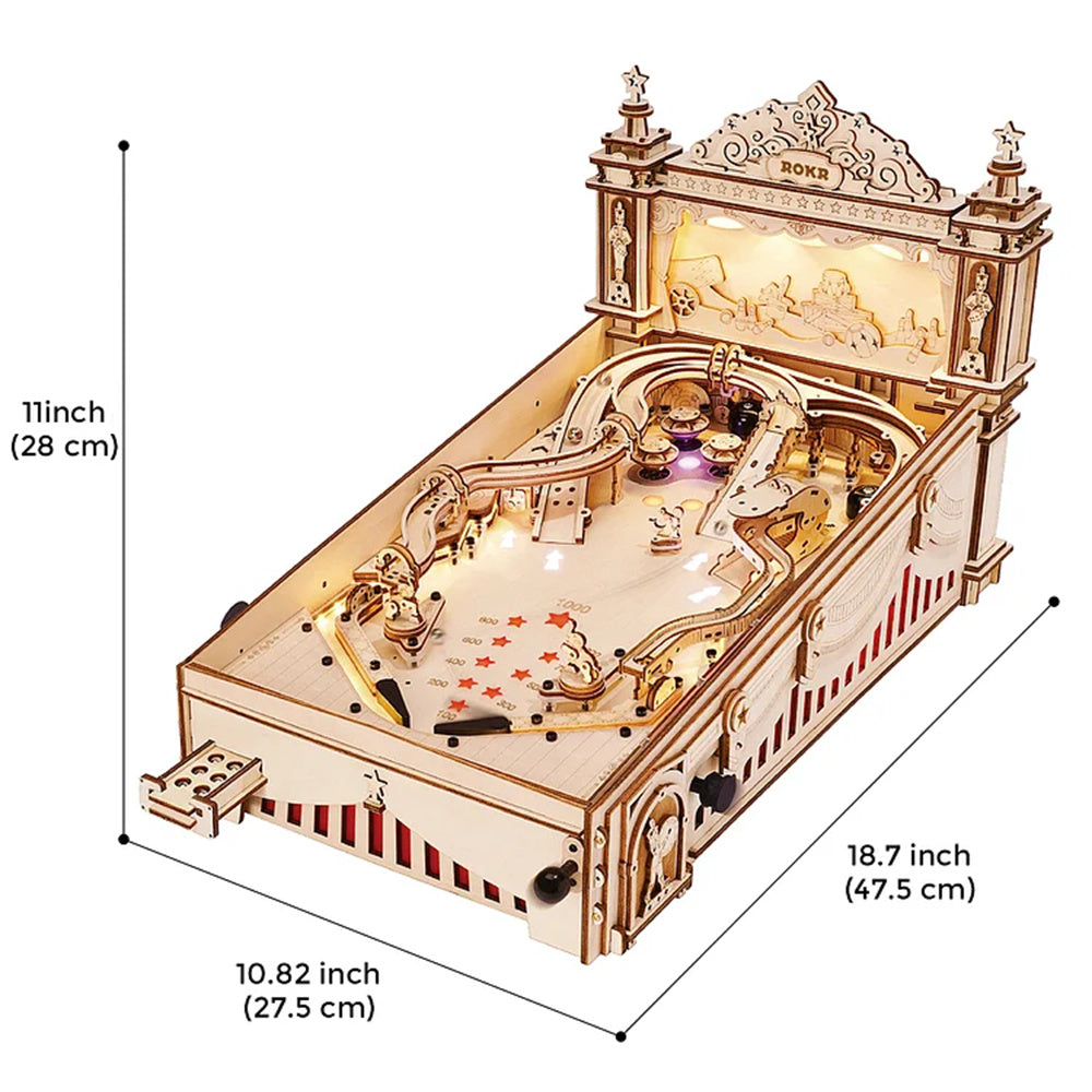 ROKR 3D Pinball Machine DIY Wooden Puzzle Kit (EG01) – Mechanical Pinball Game with Lights & Sound - Artyhabit