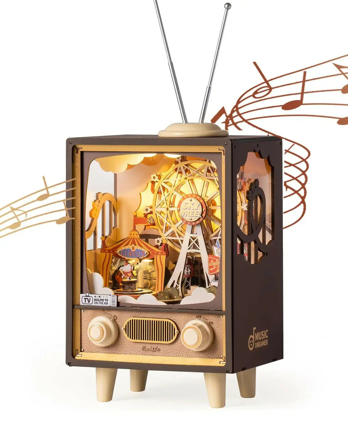 3D Sunset Carnival Music Box – Light-Up Wooden Puzzle for Adults & Kids - Artyhabit