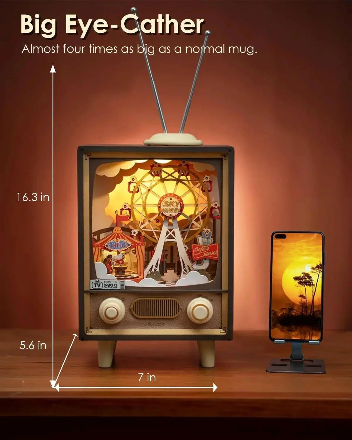 3D Sunset Carnival Music Box – Light-Up Wooden Puzzle for Adults & Kids - Artyhabit
