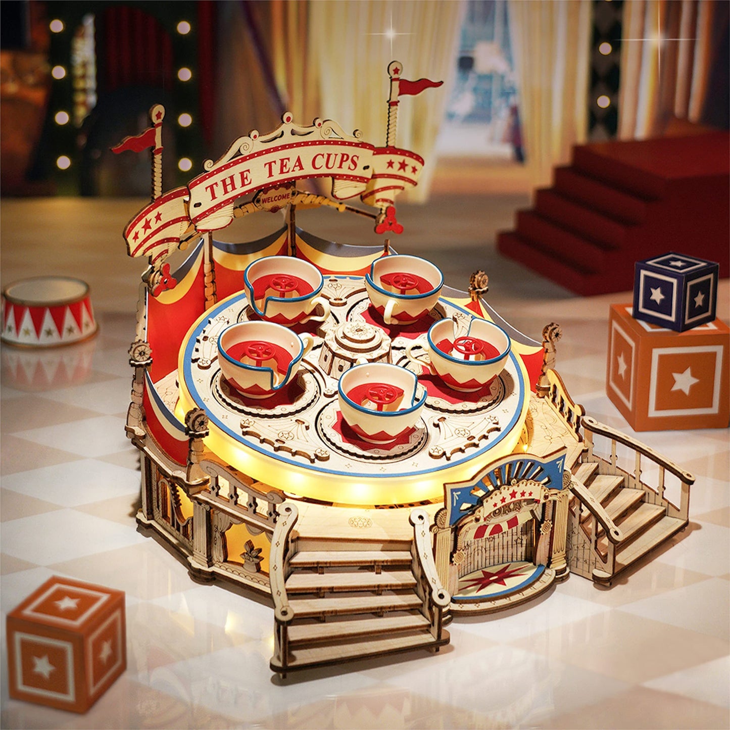 ROKR Tilt-A-Whirl DIY Music Box 3D Wooden Puzzle Kit – Amusement Park Ride Model - Artyhabit