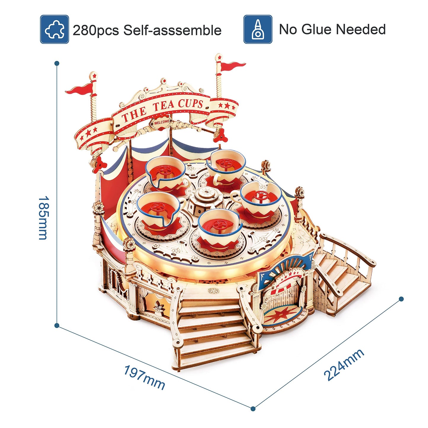 ROKR Tilt-A-Whirl DIY Music Box 3D Wooden Puzzle Kit – Amusement Park Ride Model - Artyhabit