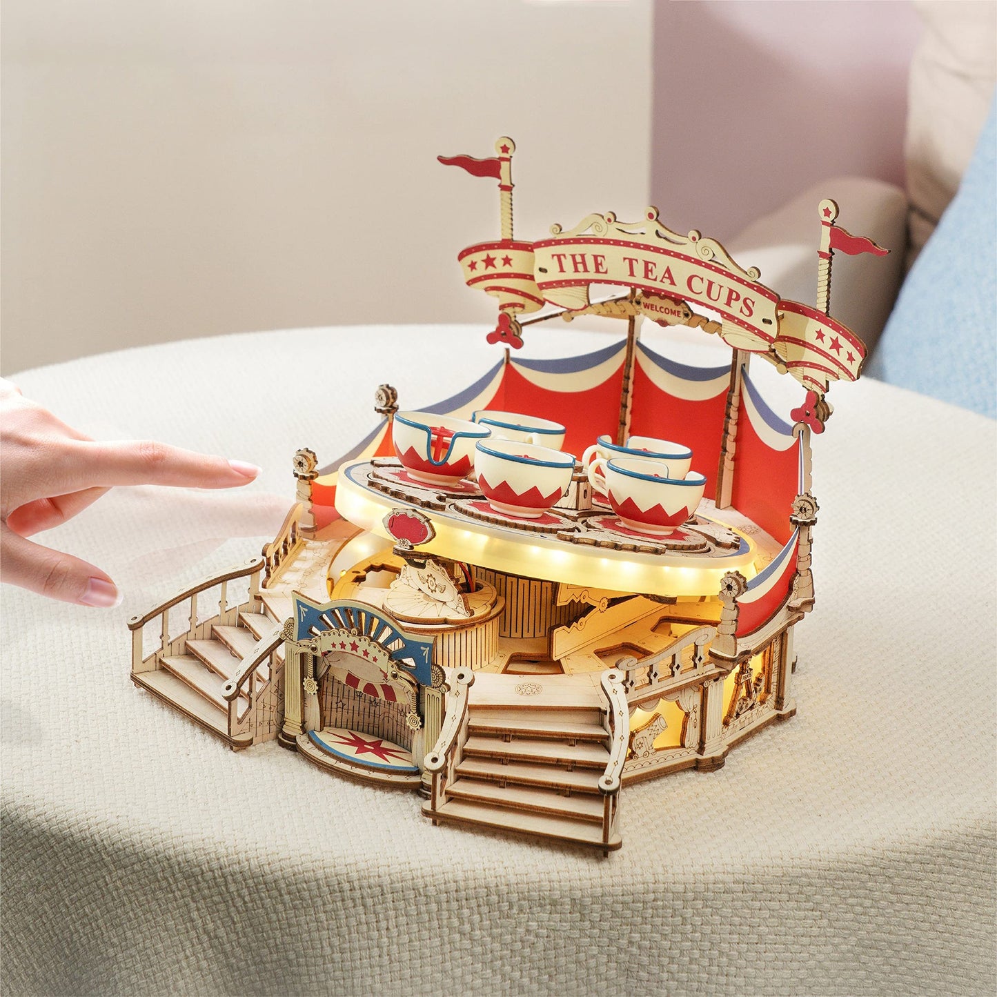 ROKR Tilt-A-Whirl DIY Music Box 3D Wooden Puzzle Kit – Amusement Park Ride Model - Artyhabit