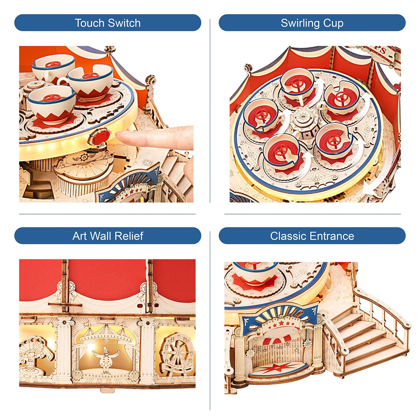 ROKR Tilt-A-Whirl DIY Music Box 3D Wooden Puzzle Kit – Amusement Park Ride Model - Artyhabit
