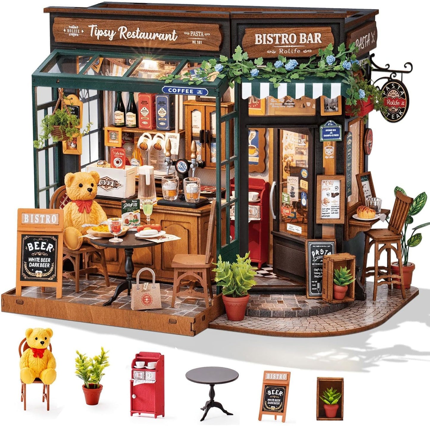 Tipsy Restaurant – DIY Miniature House Kit for Adults & Teens | Cozy Book Nook Decor - Artyhabit
