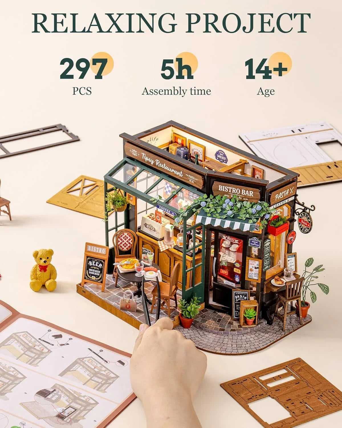 Tipsy Restaurant – DIY Miniature House Kit for Adults & Teens | Cozy Book Nook Decor - Artyhabit