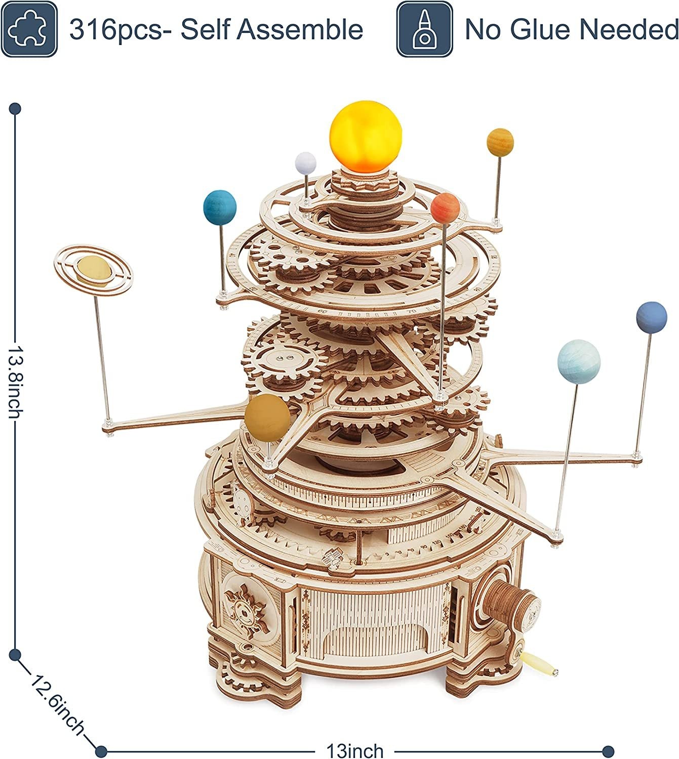 ROKR Mechanical Orrery 3D Wooden Puzzle Kit – Rotating Solar System Model (ST001) - Artyhabit