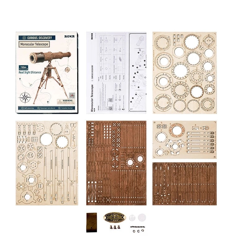 ROKR Monocular Telescope 3D Wooden Puzzle Kit – Functional Optics Model (ST004) - Artyhabit