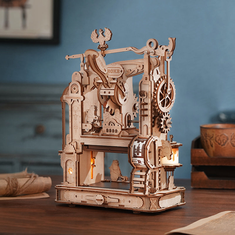 ROKR Classic Printing Press 3D Wooden Puzzle Kit - Mechanical Model with LED & Custom Printing - Artyhabit
