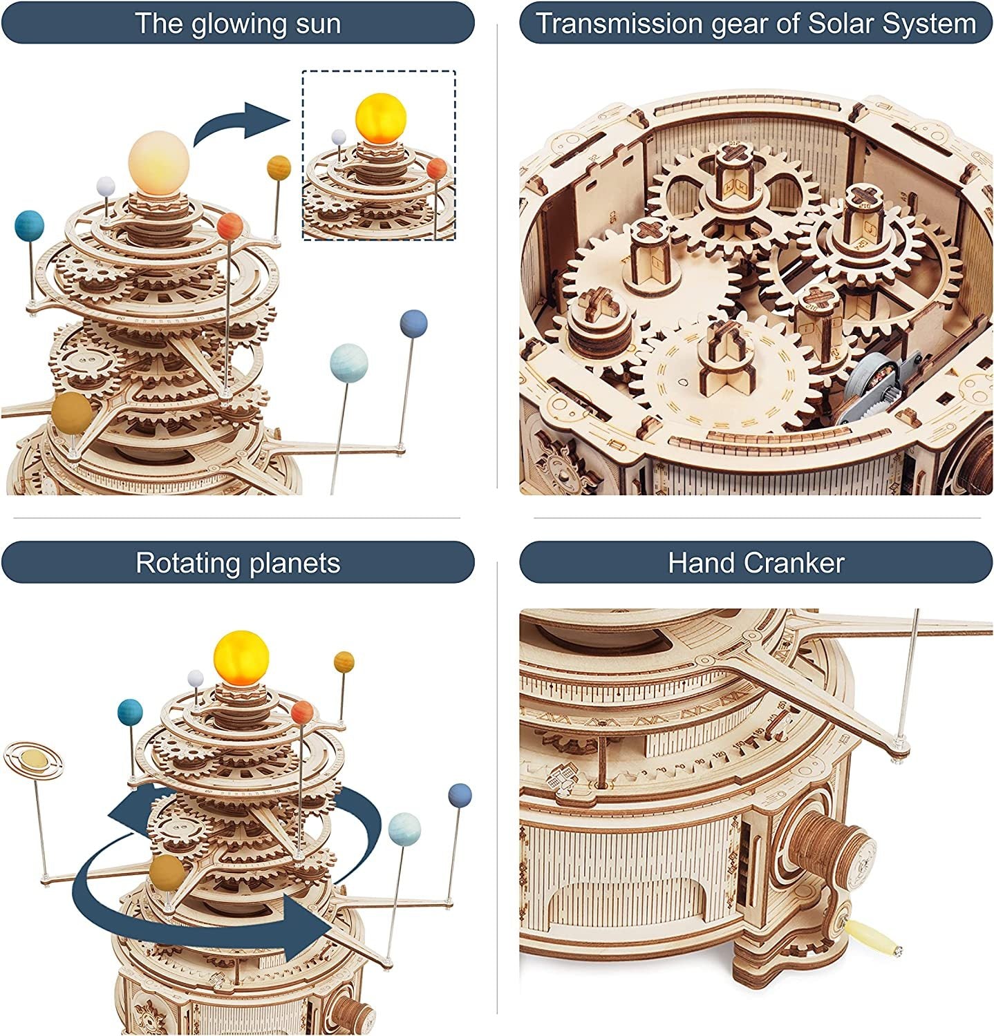 ROKR Mechanical Orrery 3D Wooden Puzzle Kit – Rotating Solar System Model (ST001) - Artyhabit