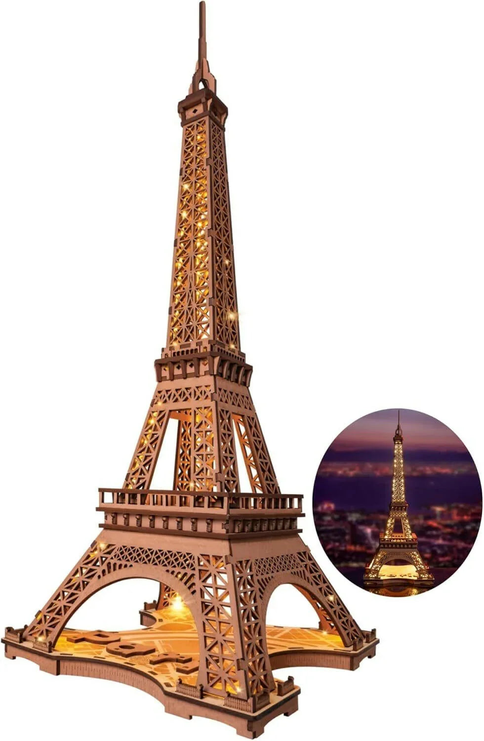 Eiffel Tower 3D Wooden Puzzle – Light-Up Model with 4 Light Shows - Artyhabit