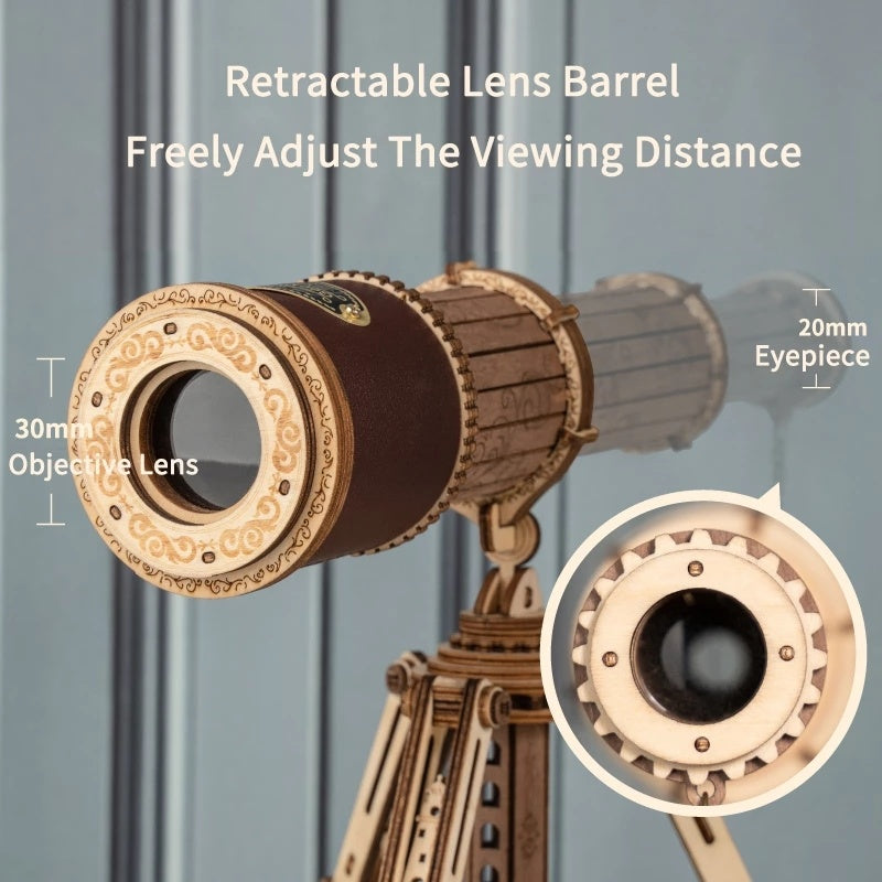 ROKR Monocular Telescope 3D Wooden Puzzle Kit – Functional Optics Model (ST004) - Artyhabit