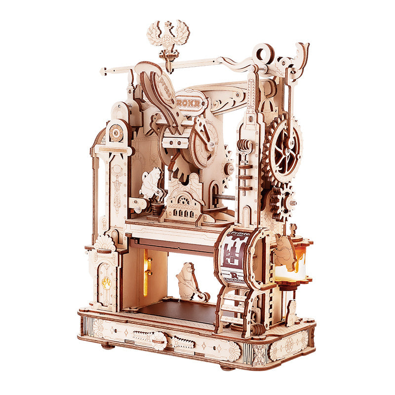 ROKR Classic Printing Press 3D Wooden Puzzle Kit - Mechanical Model with LED & Custom Printing - Artyhabit