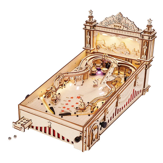 ROKR 3D Pinball Machine DIY Wooden Puzzle Kit (EG01) – Mechanical Pinball Game with Lights & Sound - Artyhabit