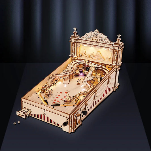 ROKR 3D Pinball Machine DIY Wooden Puzzle Kit (EG01) – Mechanical Pinball Game with Lights & Sound - Artyhabit