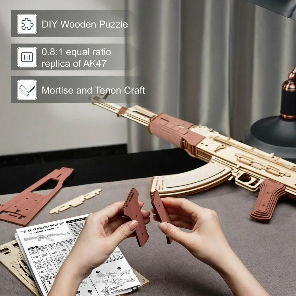 3D Wooden AK-47 Puzzle Gun – Rokr Automatic Rifle DIY Model Kit - Artyhabit