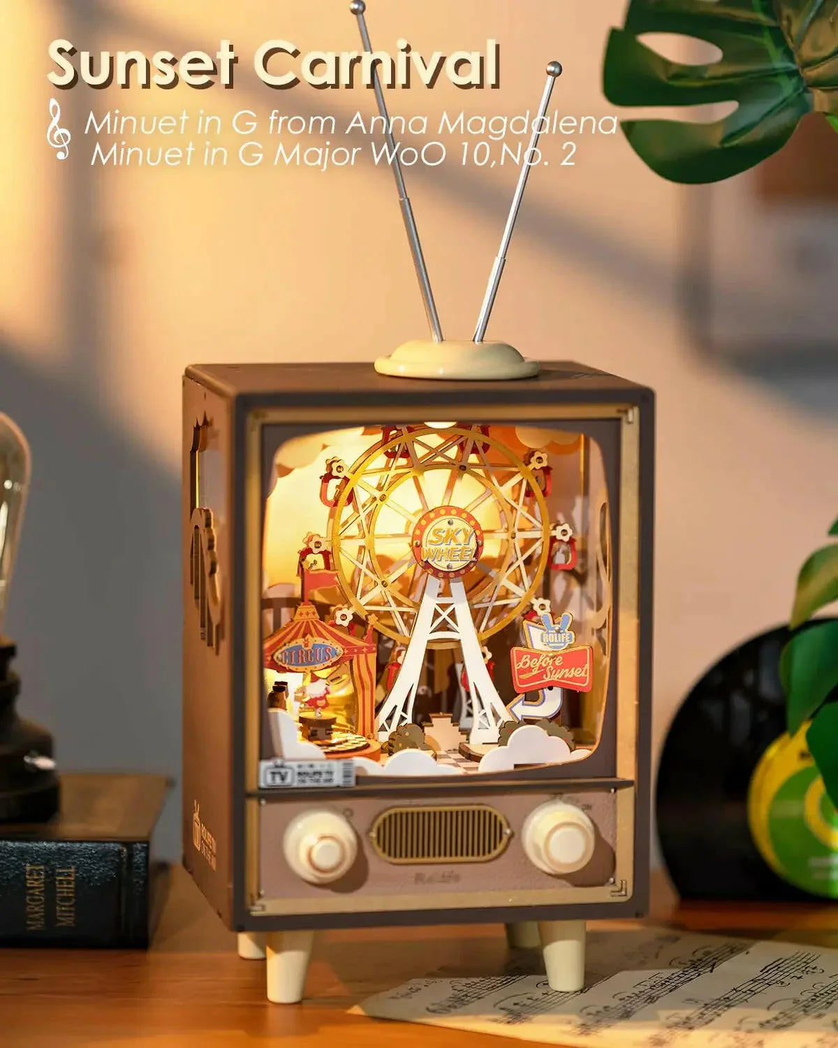 3D Sunset Carnival Music Box – Light-Up Wooden Puzzle for Adults & Kids - Artyhabit