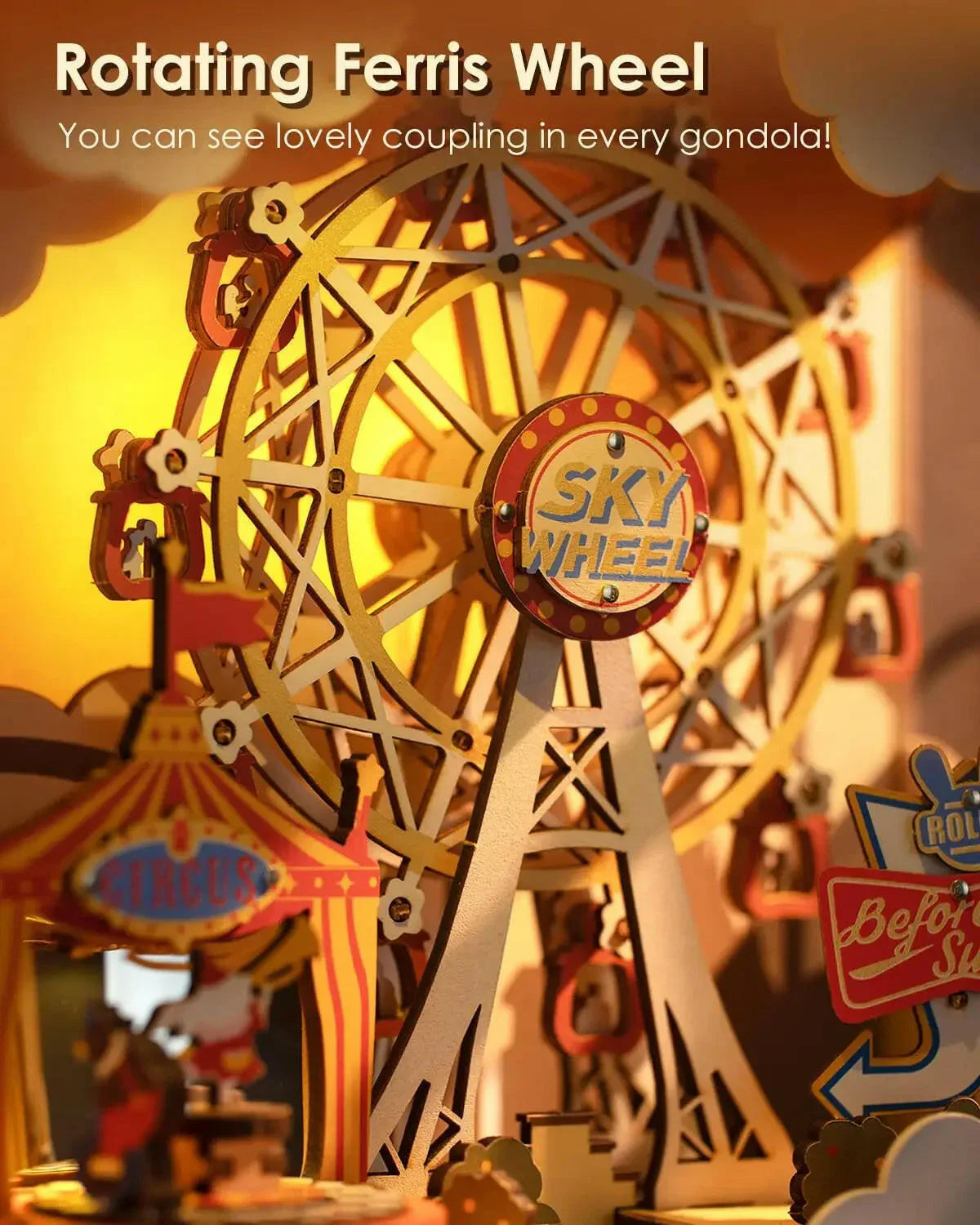 3D Sunset Carnival Music Box – Light-Up Wooden Puzzle for Adults & Kids - Artyhabit
