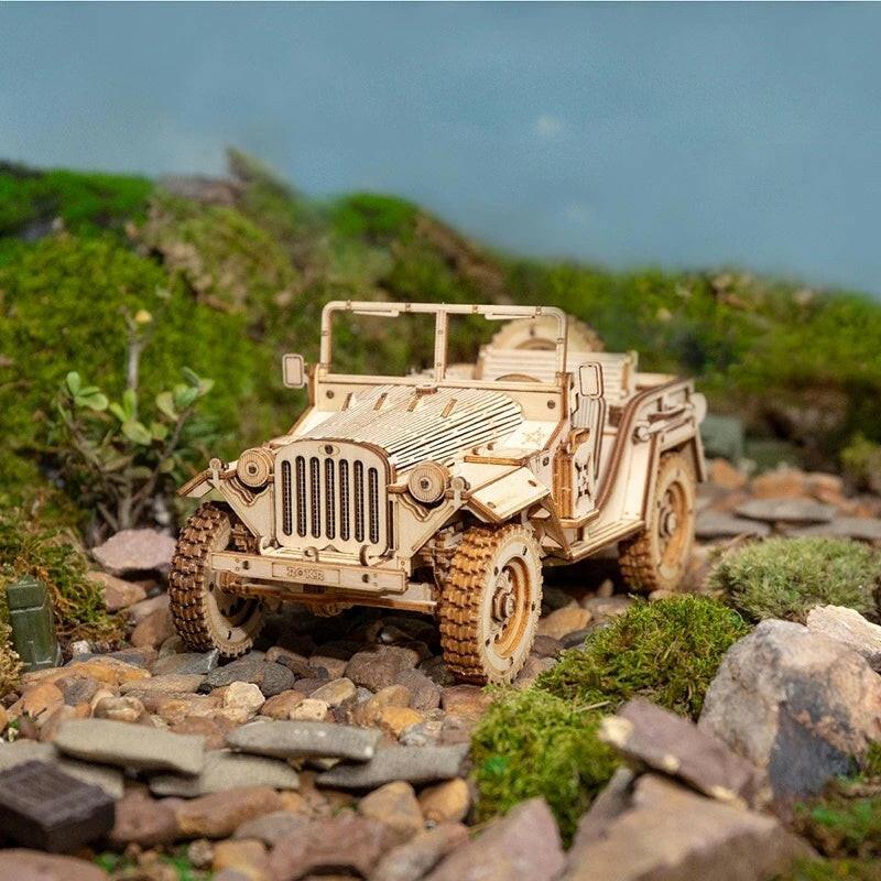 3D Wooden Jeep Puzzle – Vintage Off-Road Mechanical Model Kit - Artyhabit