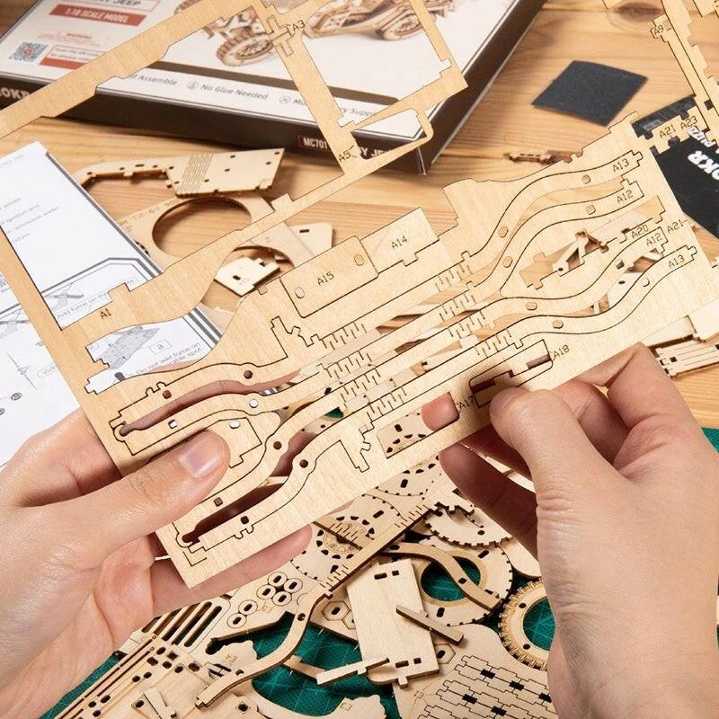 3D Wooden Jeep Puzzle – Vintage Off-Road Mechanical Model Kit - Artyhabit