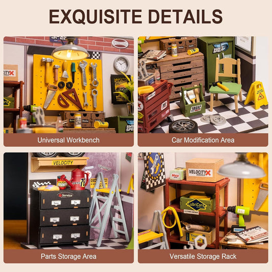 Rolife Garage Workshop DG165 DIY Miniature House Kit with LED Light - Artyhabit