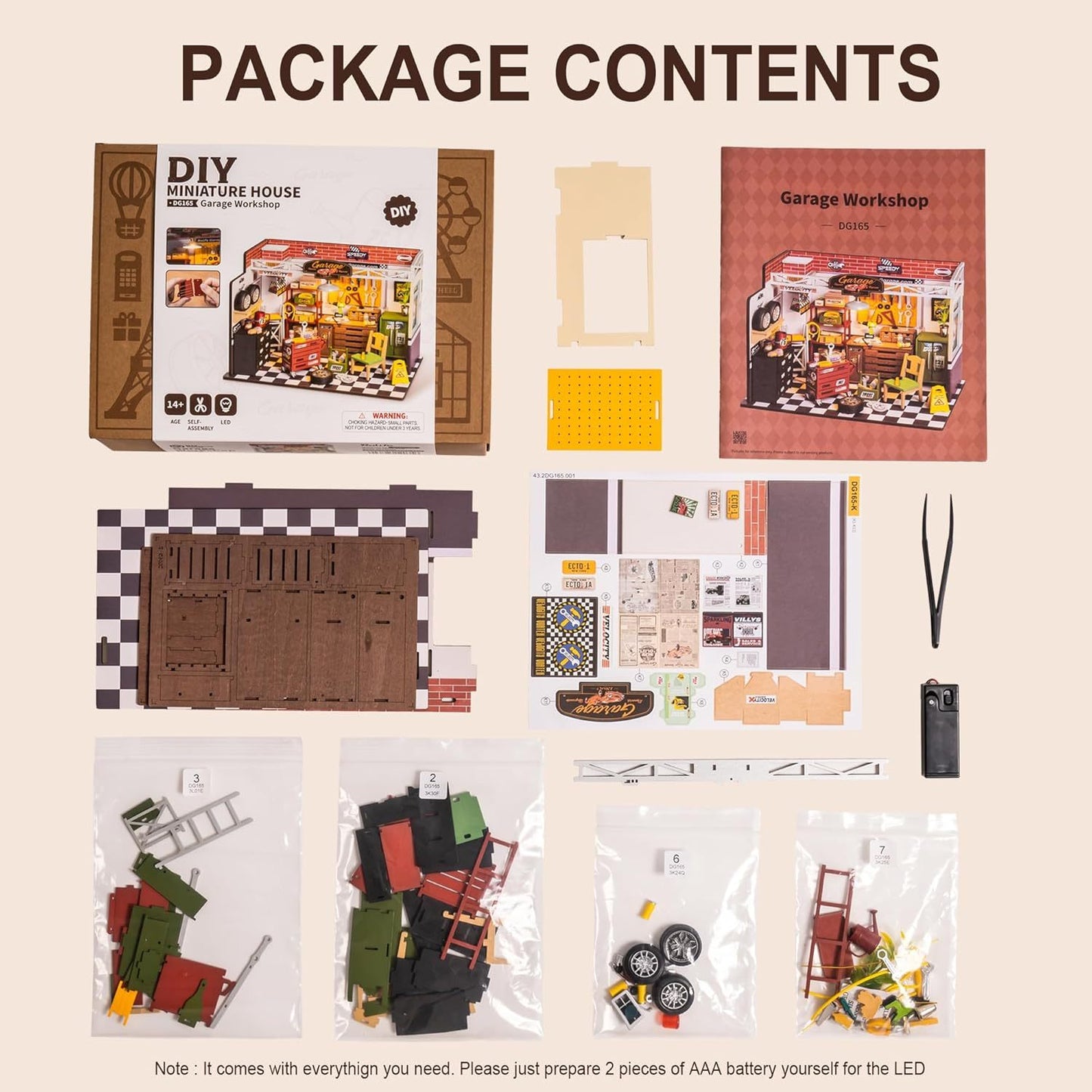 Rolife Garage Workshop DG165 DIY Miniature House Kit with LED Light - Artyhabit