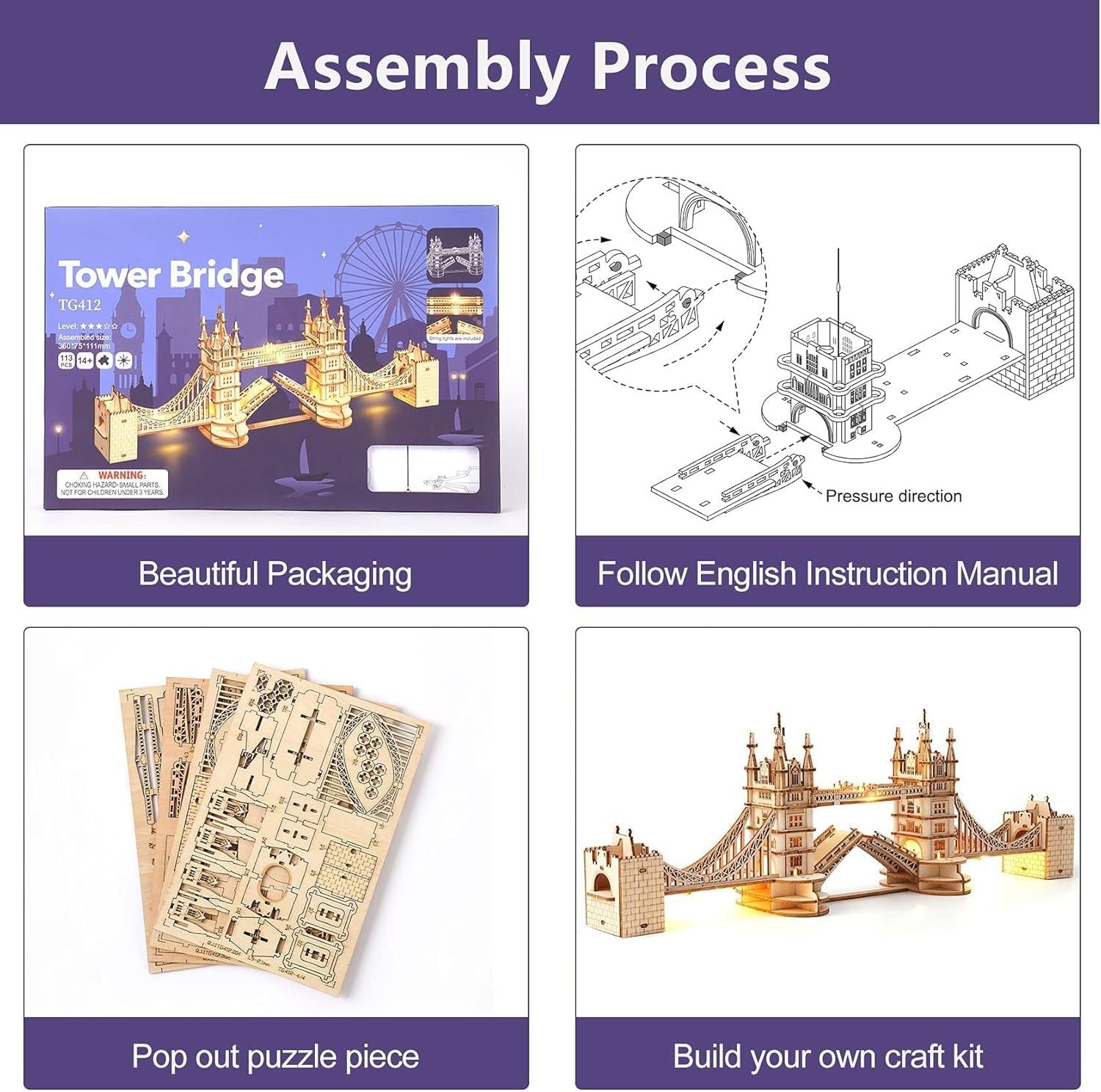 London Tower Bridge – 3D Wooden Puzzle with Lights - Artyhabit