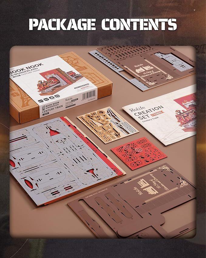 Century Train Book Nook – 3D Wooden Puzzle Bookend Kit - Artyhabit