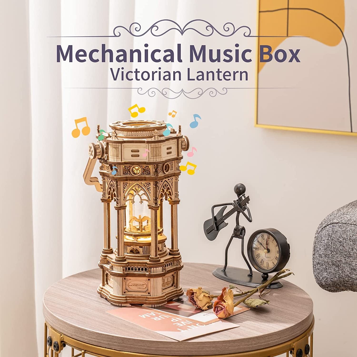 ROKR Victorian Lantern DIY Music Box 3D Wooden Puzzle Kit – Mechanical Model with Lights & Music - Artyhabit