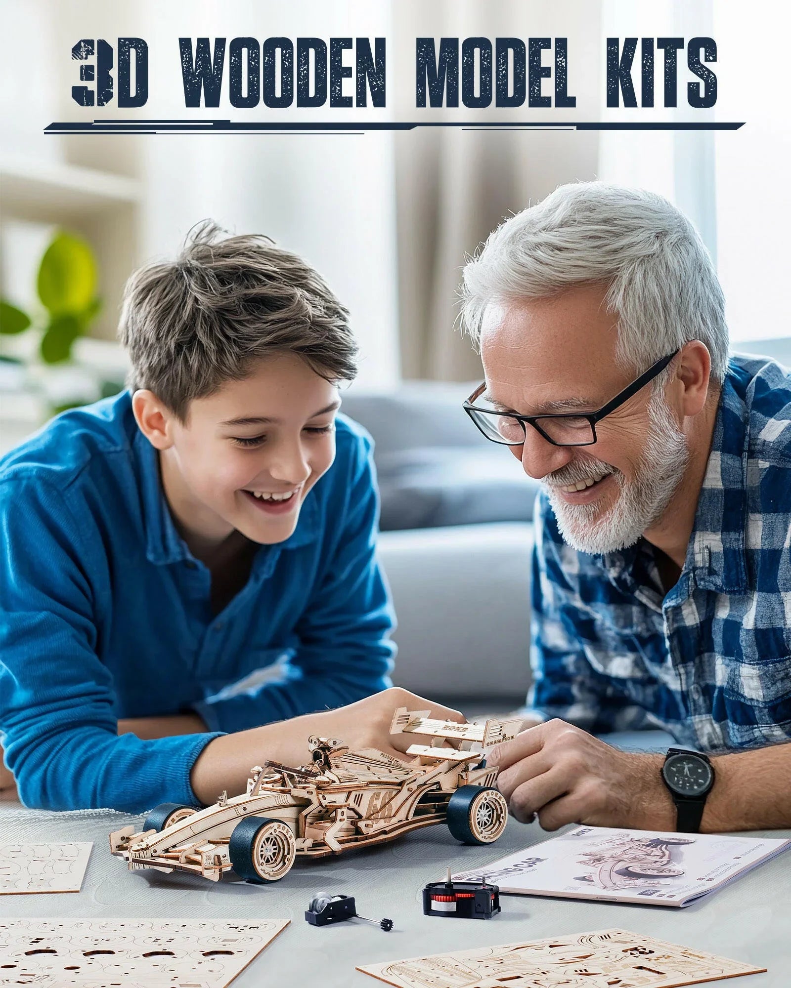 3D Wooden Racing Car Puzzle – Mechanical Model Kit with Roaring Engine - Artyhabit