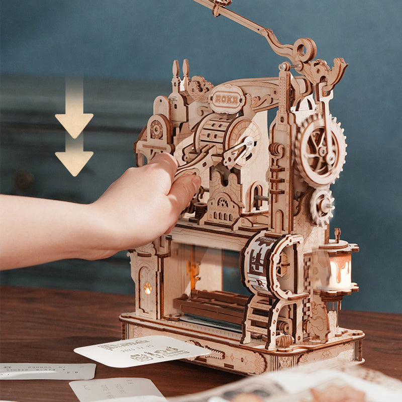 ROKR Classic Printing Press 3D Wooden Puzzle Kit - Mechanical Model with LED & Custom Printing - Artyhabit