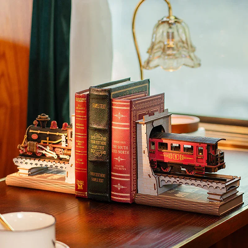 Century Train Book Nook – 3D Wooden Puzzle Bookend Kit - Artyhabit