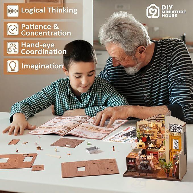 Happy Kitchen Miniature Dollhouse – DIY Puzzle Kit with LED - Artyhabit