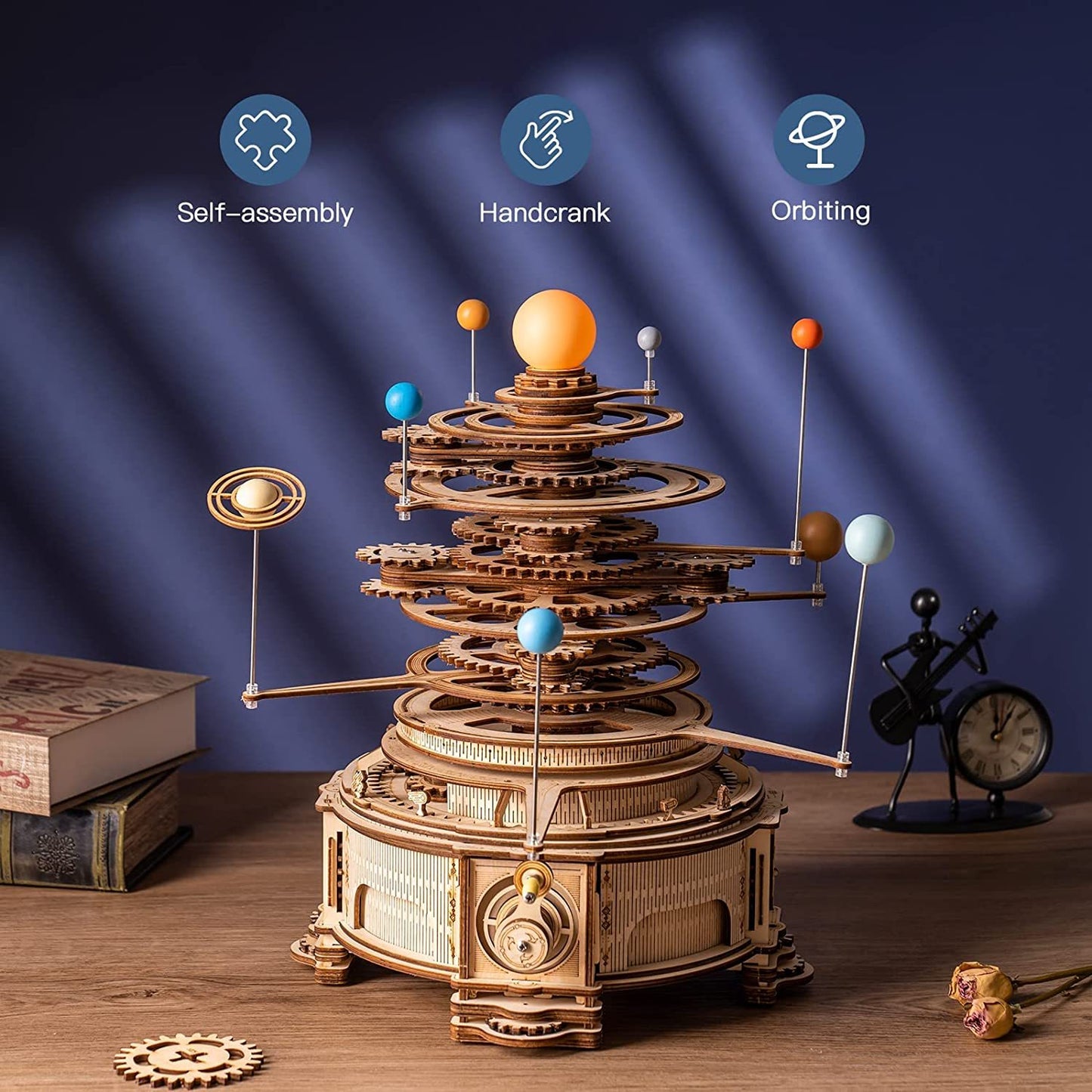 ROKR Mechanical Orrery 3D Wooden Puzzle Kit – Rotating Solar System Model (ST001) - Artyhabit