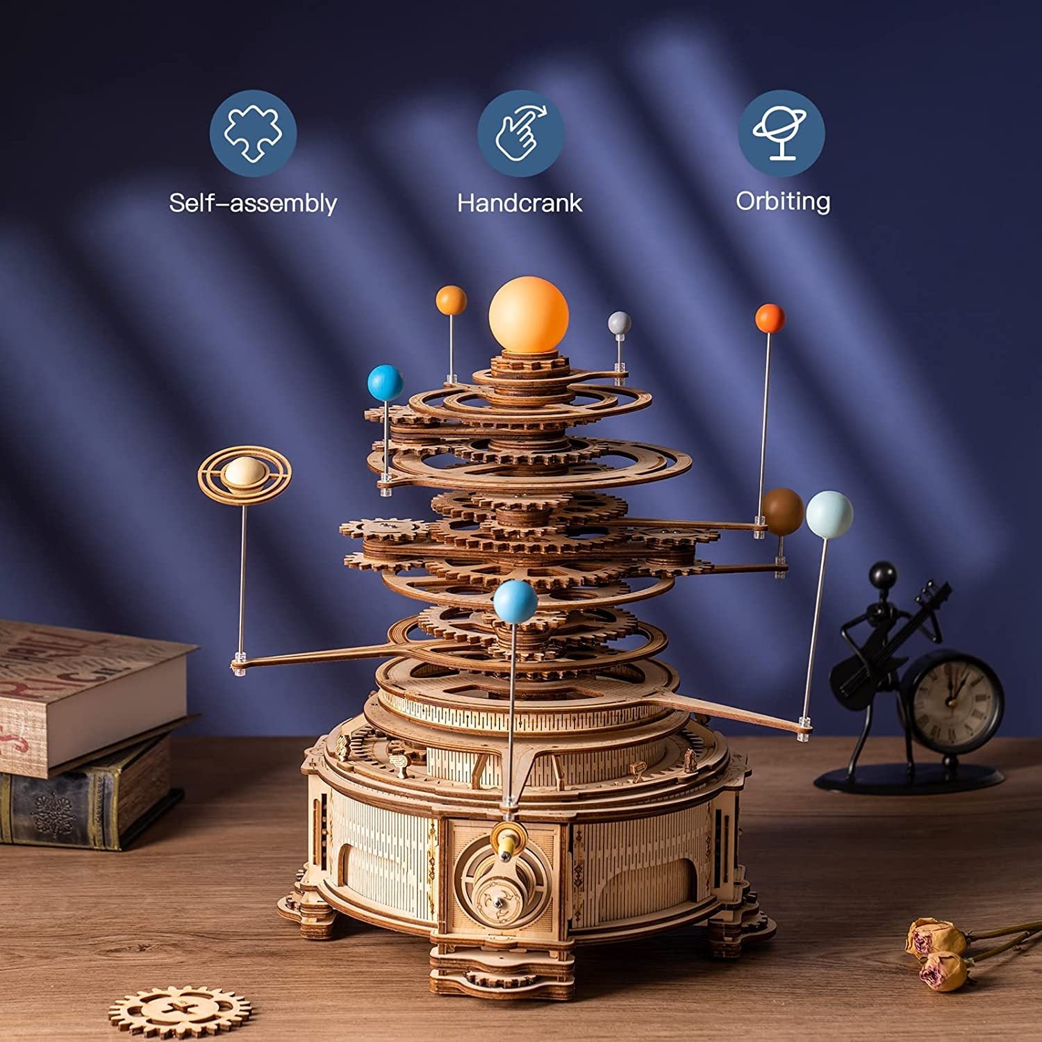 ROKR Mechanical Orrery 3D Wooden Puzzle Kit – Rotating Solar System Model (ST001) - Artyhabit