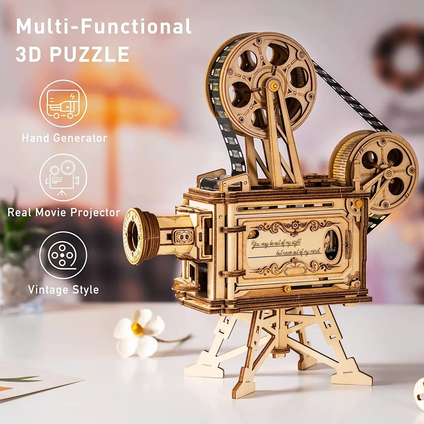 Vitascope Movie Projector – 3D Mechanical Wooden Puzzle Kit - Artyhabit
