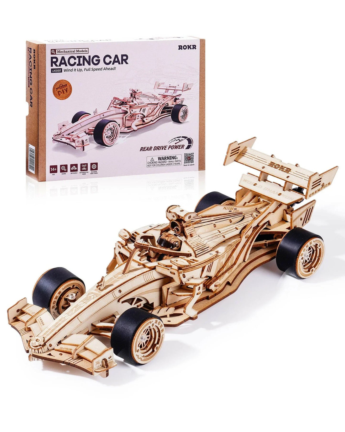 3D Wooden Racing Car Puzzle – Mechanical Model Kit with Roaring Engine - Artyhabit