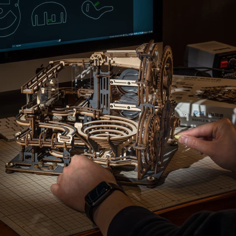 ROKR Marble Night City 3D Wooden Puzzle Kit – Mechanical Marble Run with Lights (LGA01) - Artyhabit