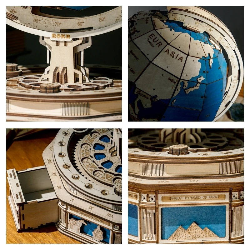 ROKR Globe Earth 3D Wooden Puzzle Kit – Rotating World Map Model - Artyhabit