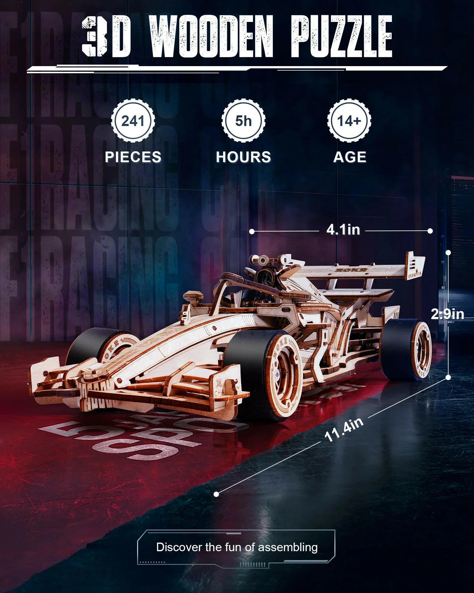 3D Wooden Racing Car Puzzle – Mechanical Model Kit with Roaring Engine - Artyhabit