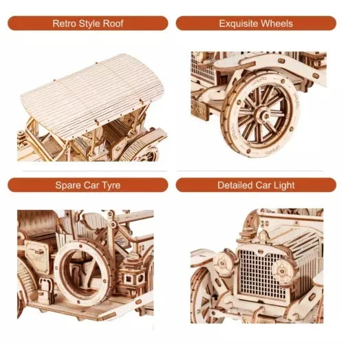 Vintage Car 3D Wooden Puzzle – ROKR MC801 DIY Model Kit - Artyhabit