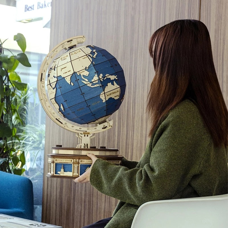ROKR Globe Earth 3D Wooden Puzzle Kit – Rotating World Map Model - Artyhabit