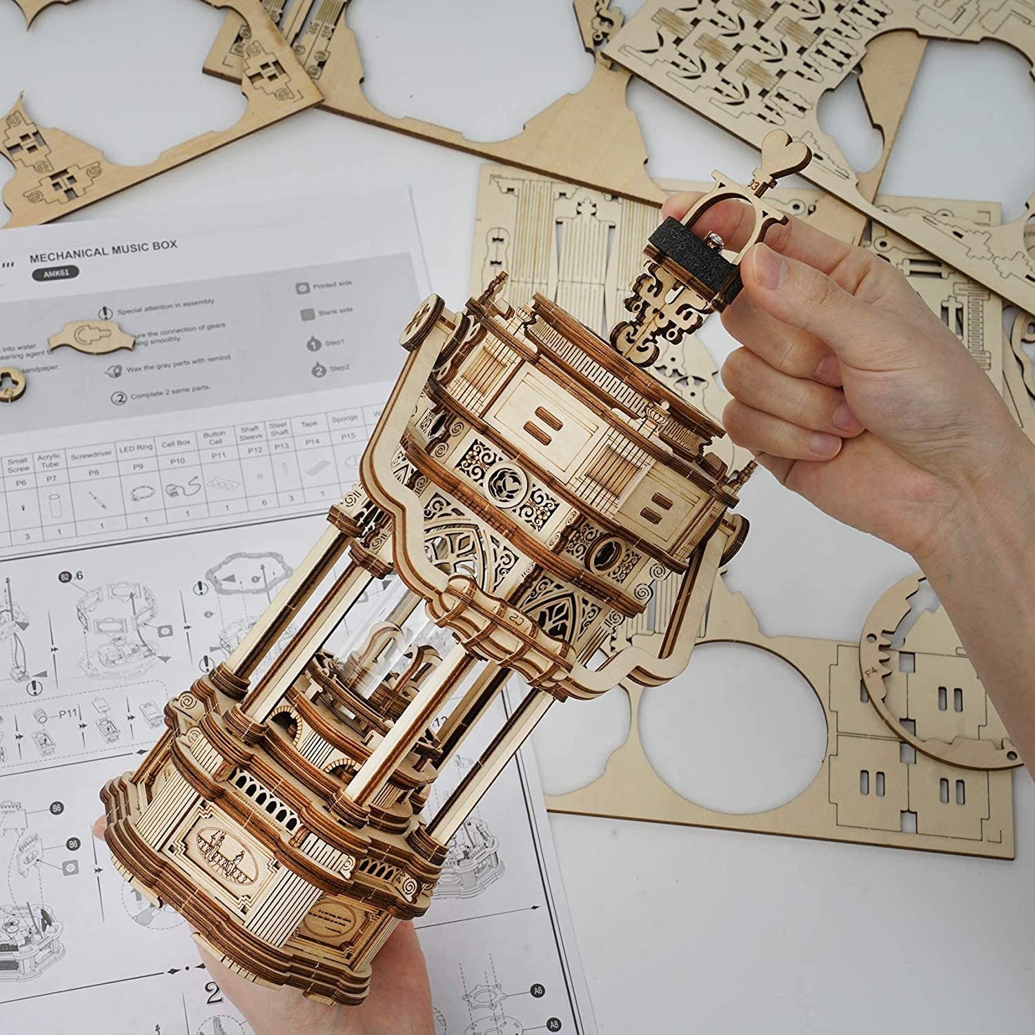ROKR Victorian Lantern DIY Music Box 3D Wooden Puzzle Kit – Mechanical Model with Lights & Music - Artyhabit