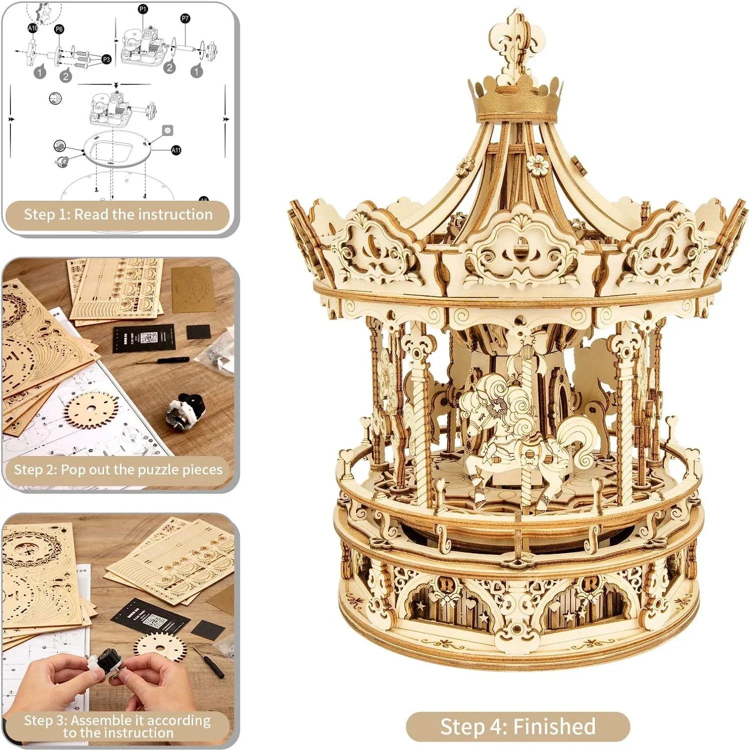 Romantic Carousel – 3D Wooden Puzzle Music Box Kit - Artyhabit