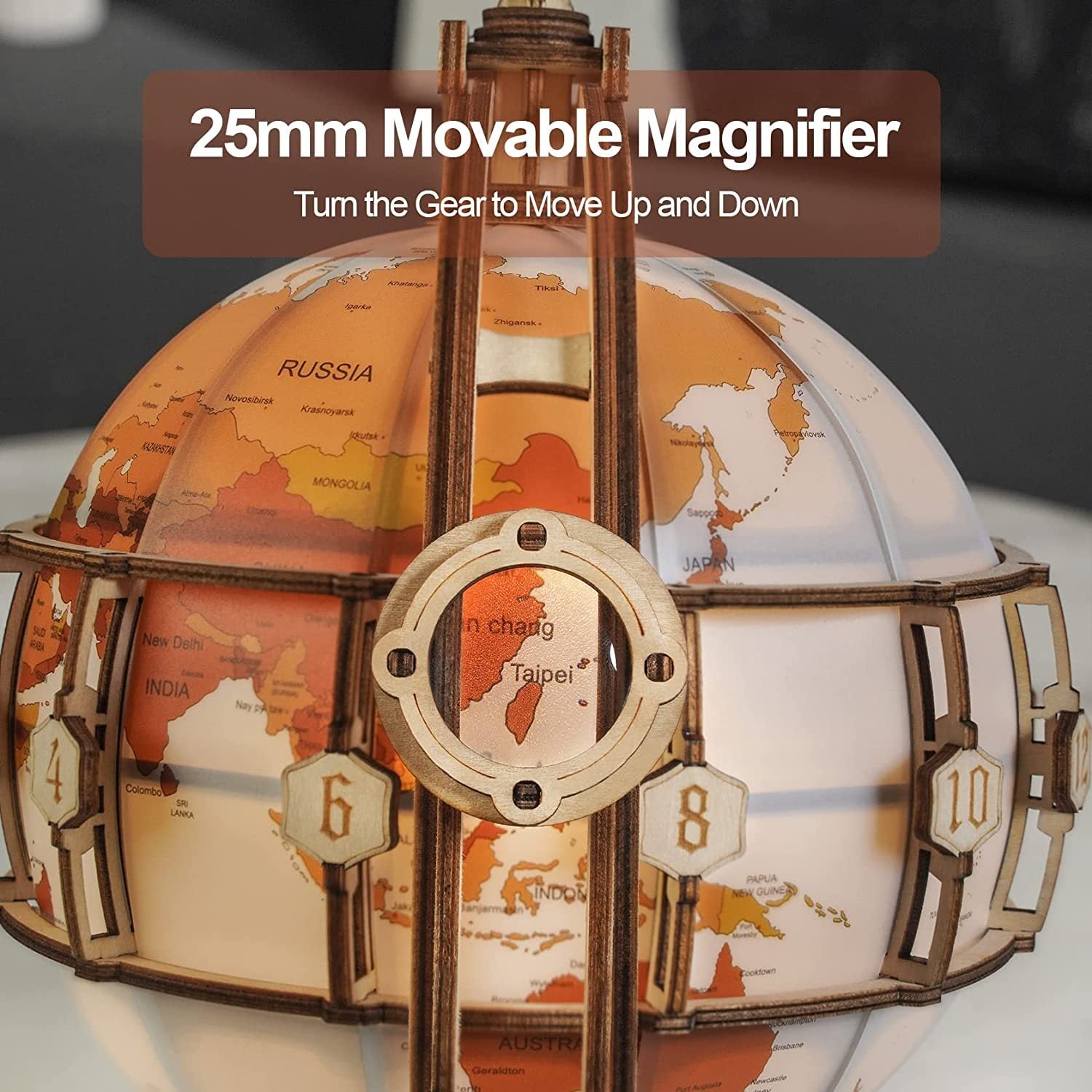 ROKR Luminous Globe 3D Wooden Puzzle Kit – Rotating LED Globe Model (ST003) - Artyhabit