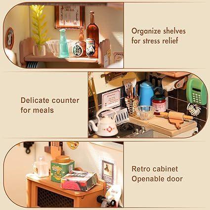 Happy Kitchen Miniature Dollhouse – DIY Puzzle Kit with LED - Artyhabit