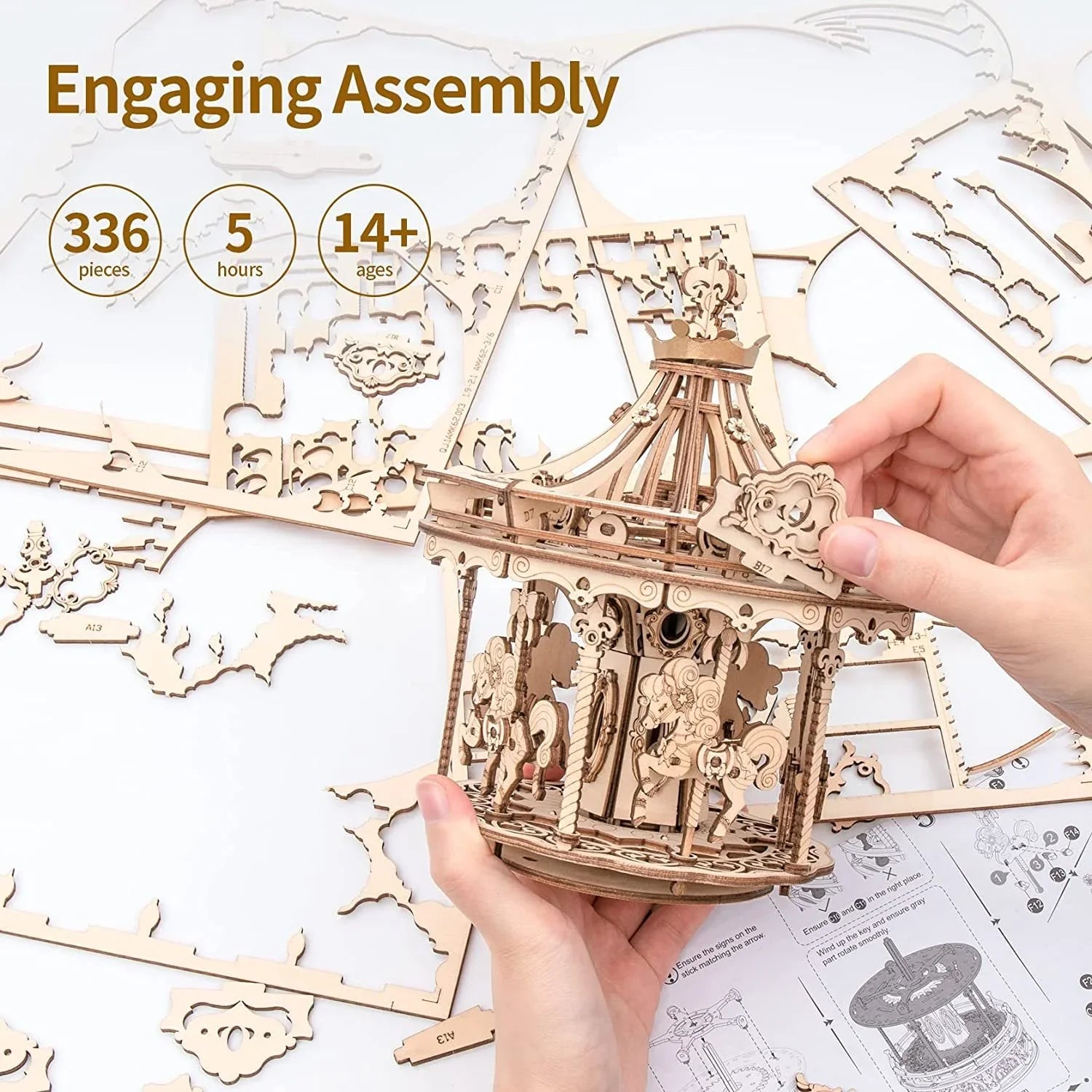 Romantic Carousel – 3D Wooden Puzzle Music Box Kit - Artyhabit