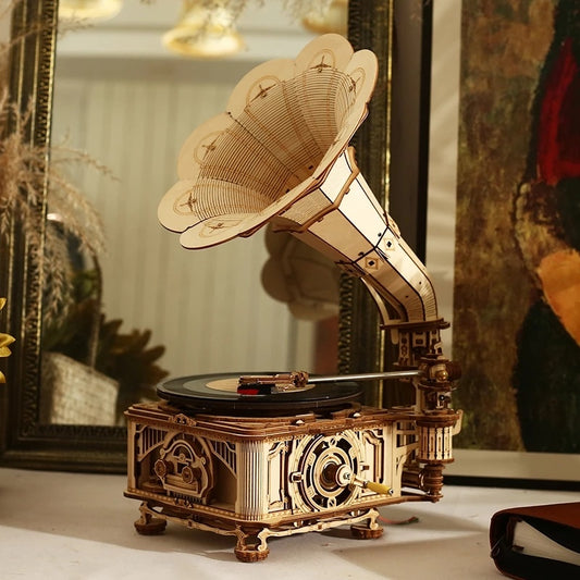 ROKR Classic Gramophone DIY Hand‑Crank Wooden Puzzle Kit (LKB01) – Playable Vintage Record Model - Artyhabit