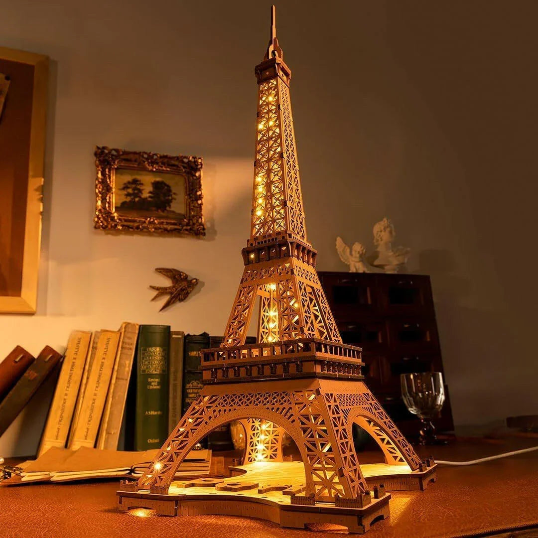 Eiffel Tower 3D Wooden Puzzle – Light-Up Model with 4 Light Shows - Artyhabit