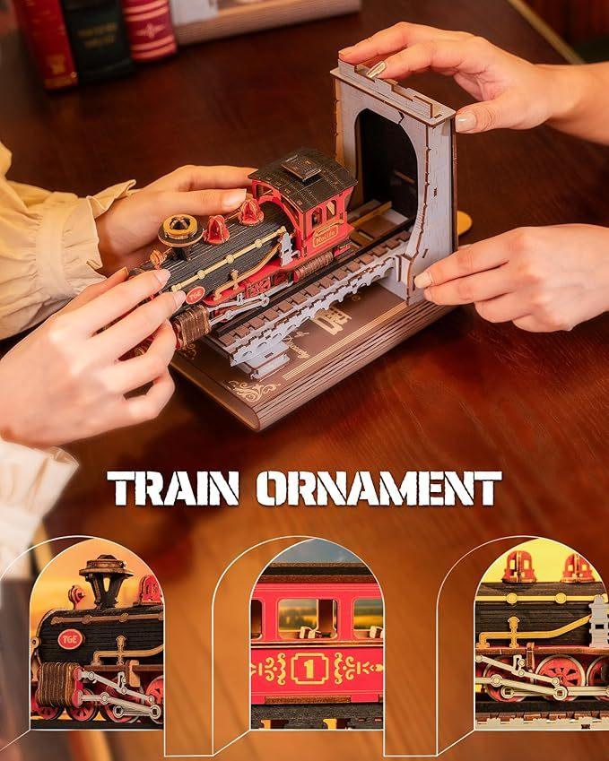 Century Train Book Nook – 3D Wooden Puzzle Bookend Kit - Artyhabit