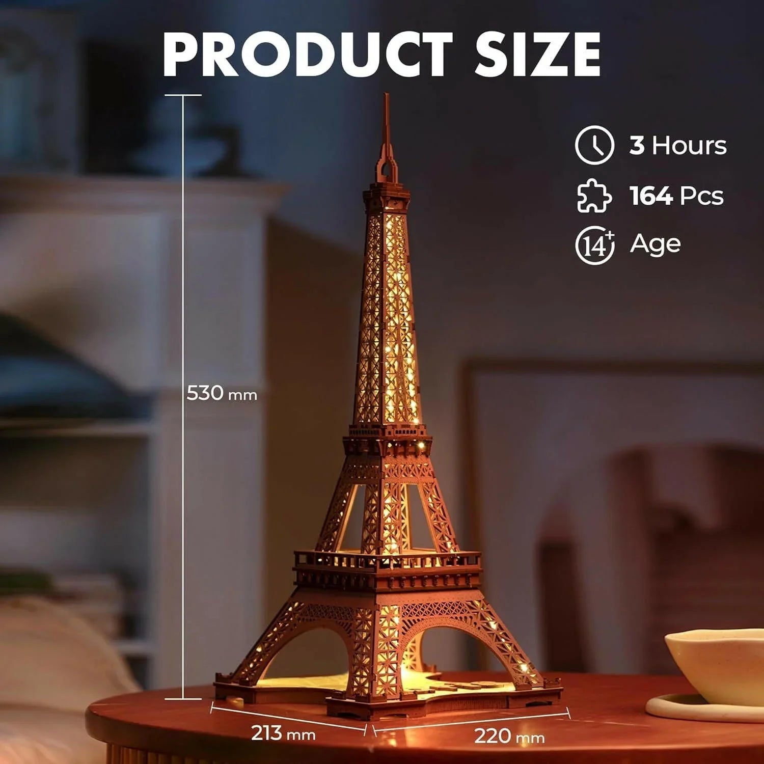 Eiffel Tower 3D Wooden Puzzle – Light-Up Model with 4 Light Shows - Artyhabit